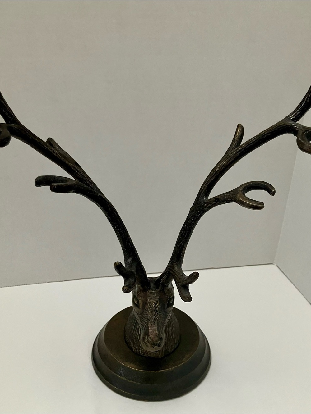Vintage World Market Bronze Deer Head Antler Stand Jewelry Tree